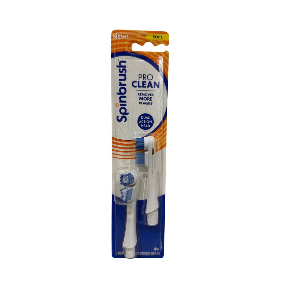 Spinbrush Pro Clean Replacement Toothbrush Heads Soft 2 Count Dual Action Head